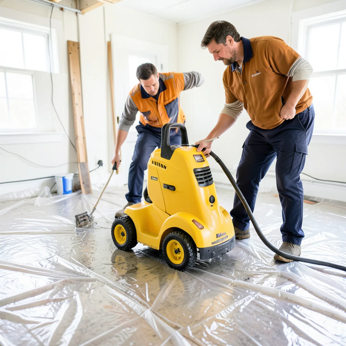 Extracting standing basement water with commercial wet vacuum