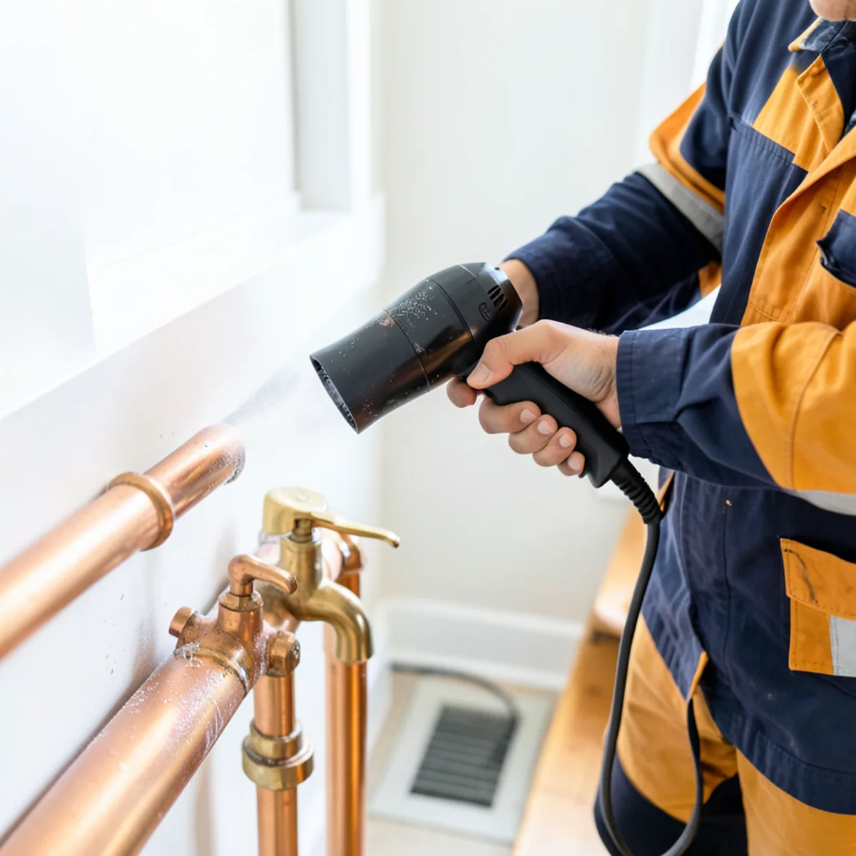 Thawing a frozen pipe safely with an electric hairdryer