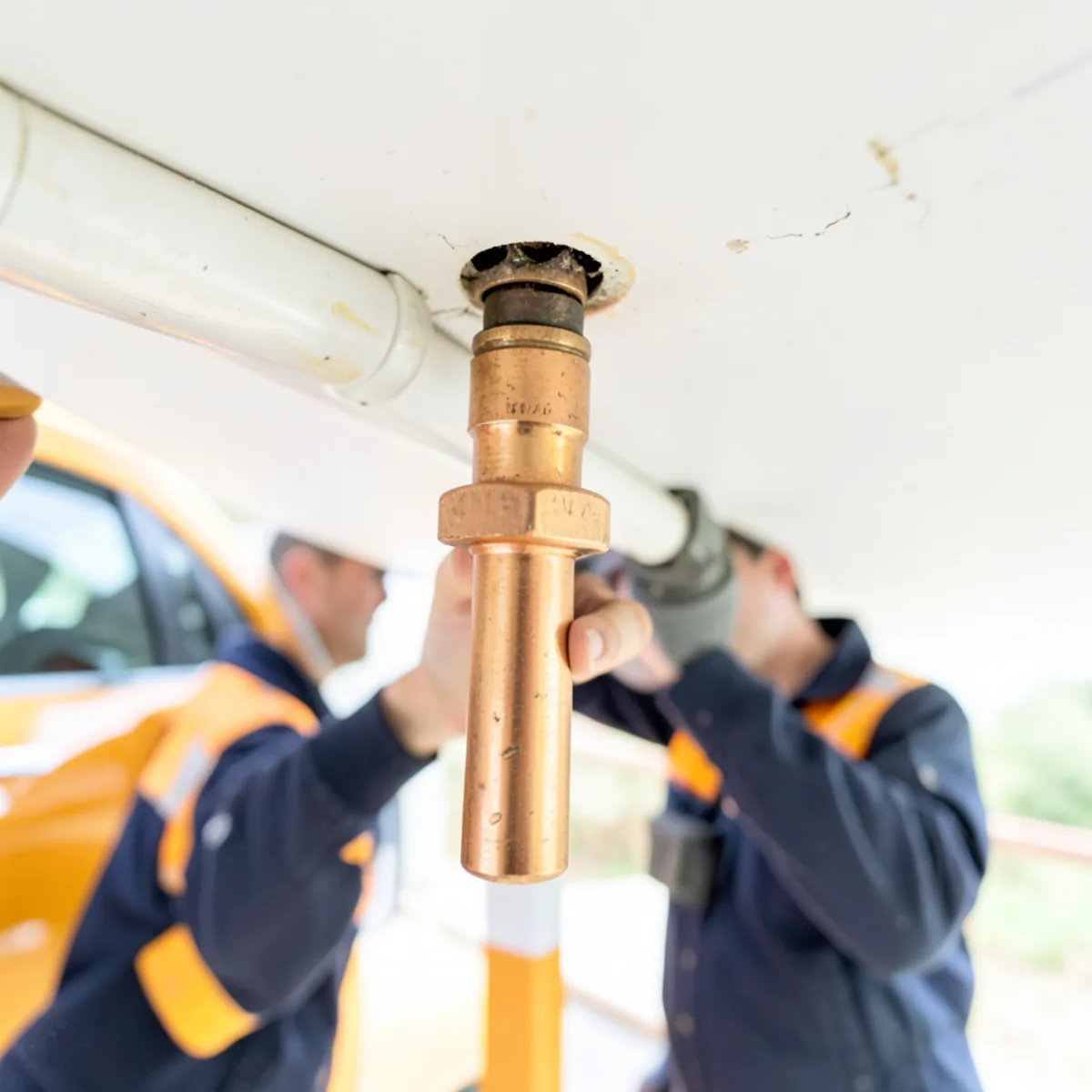 Plumber repairing pinhole leak on copper line with press fitting