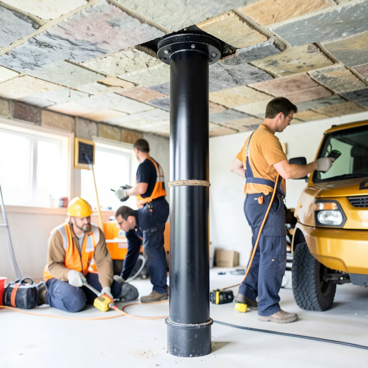 Vertical cast iron soil stack in Hartford apartment cellar