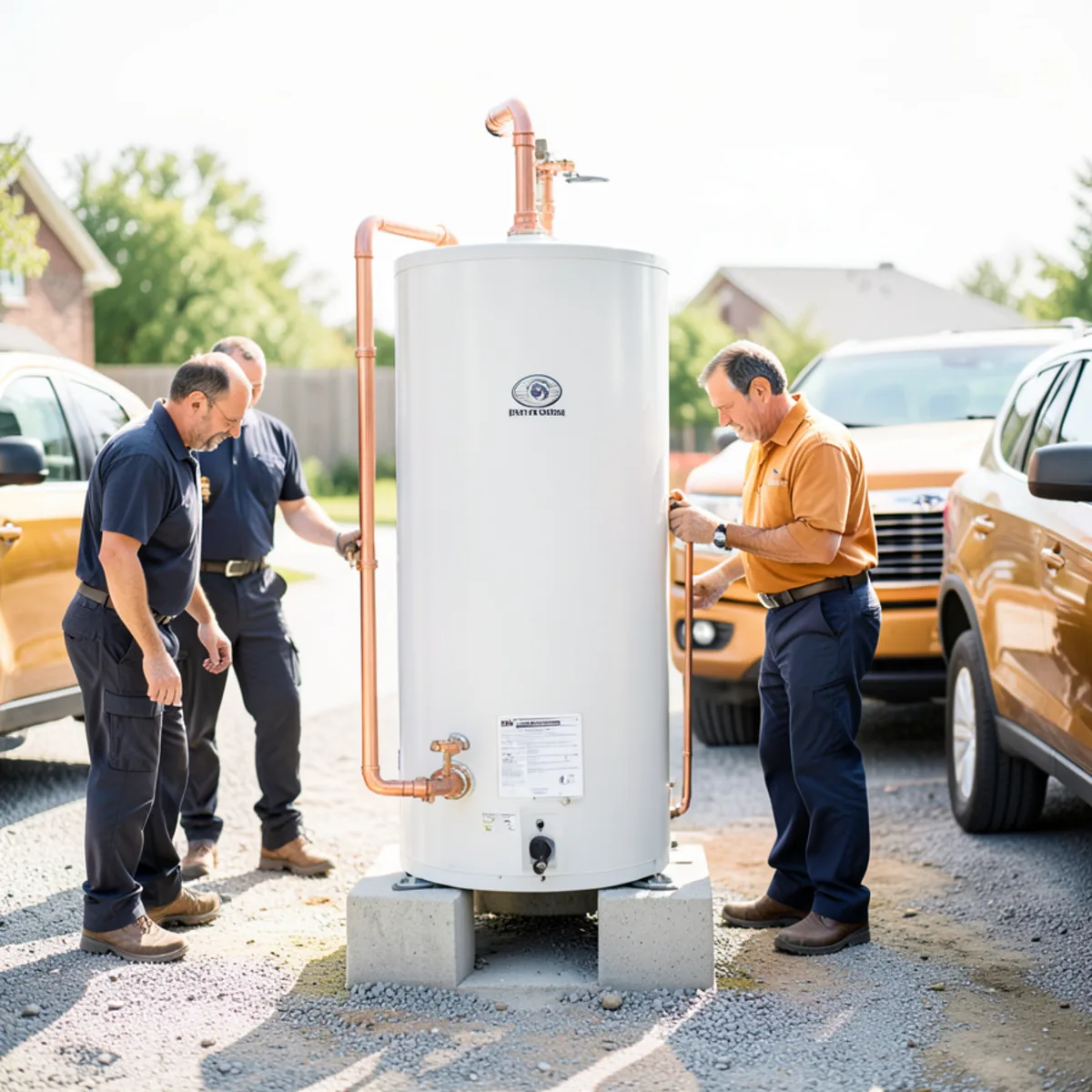 New gas water heater installation in Newington basement