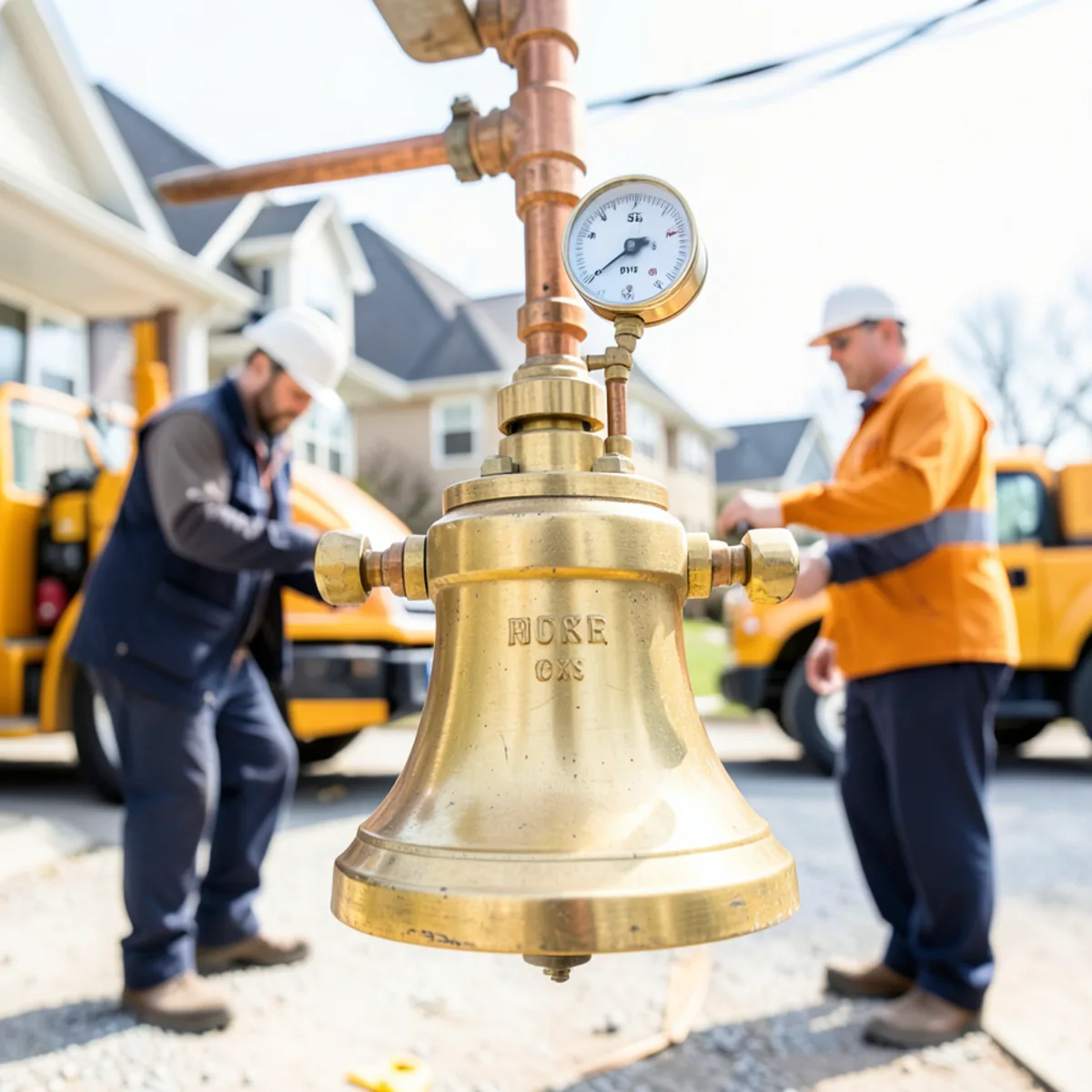 Brass water pressure reducing valve on residential line