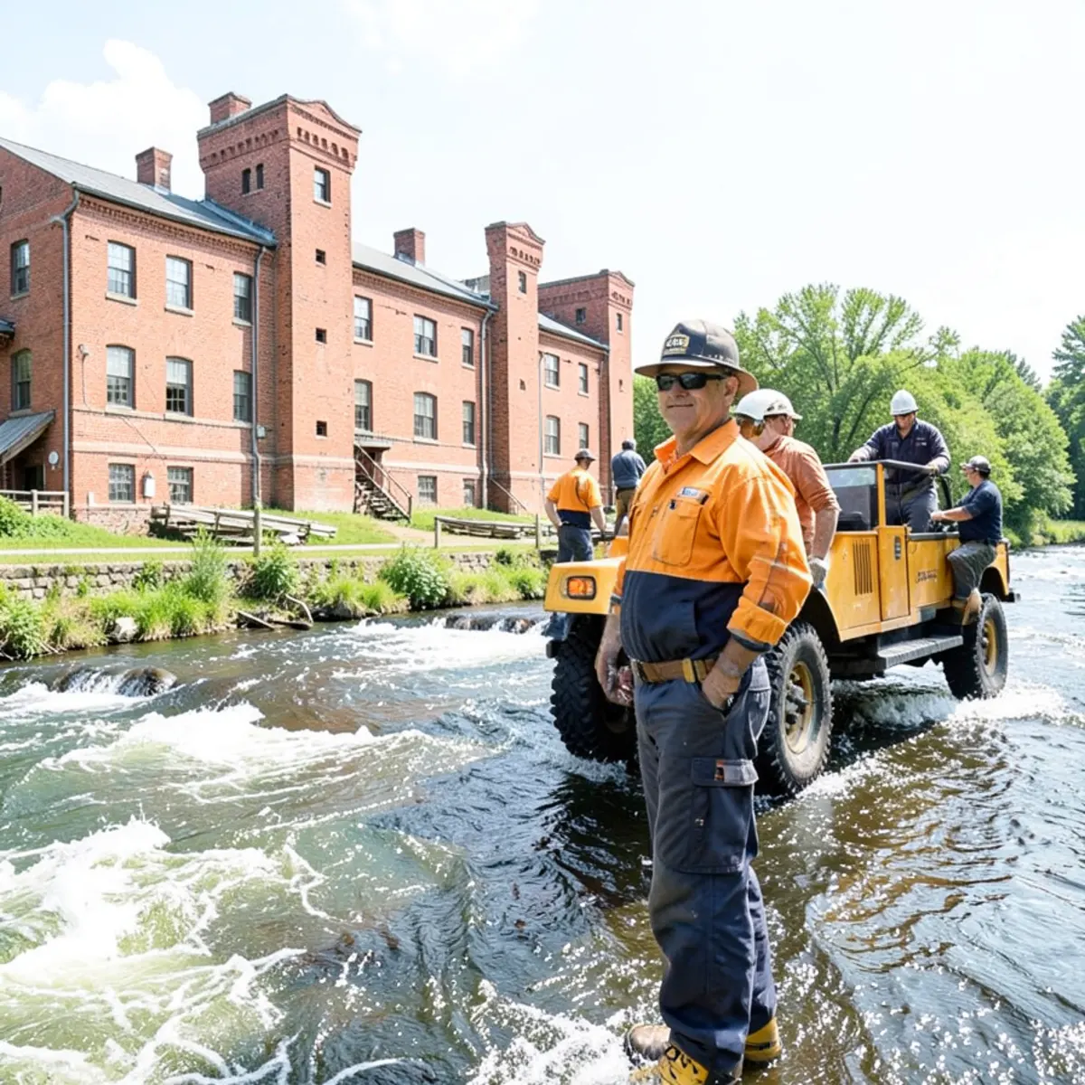 River rapids and mill stone foundations along Hockanum River