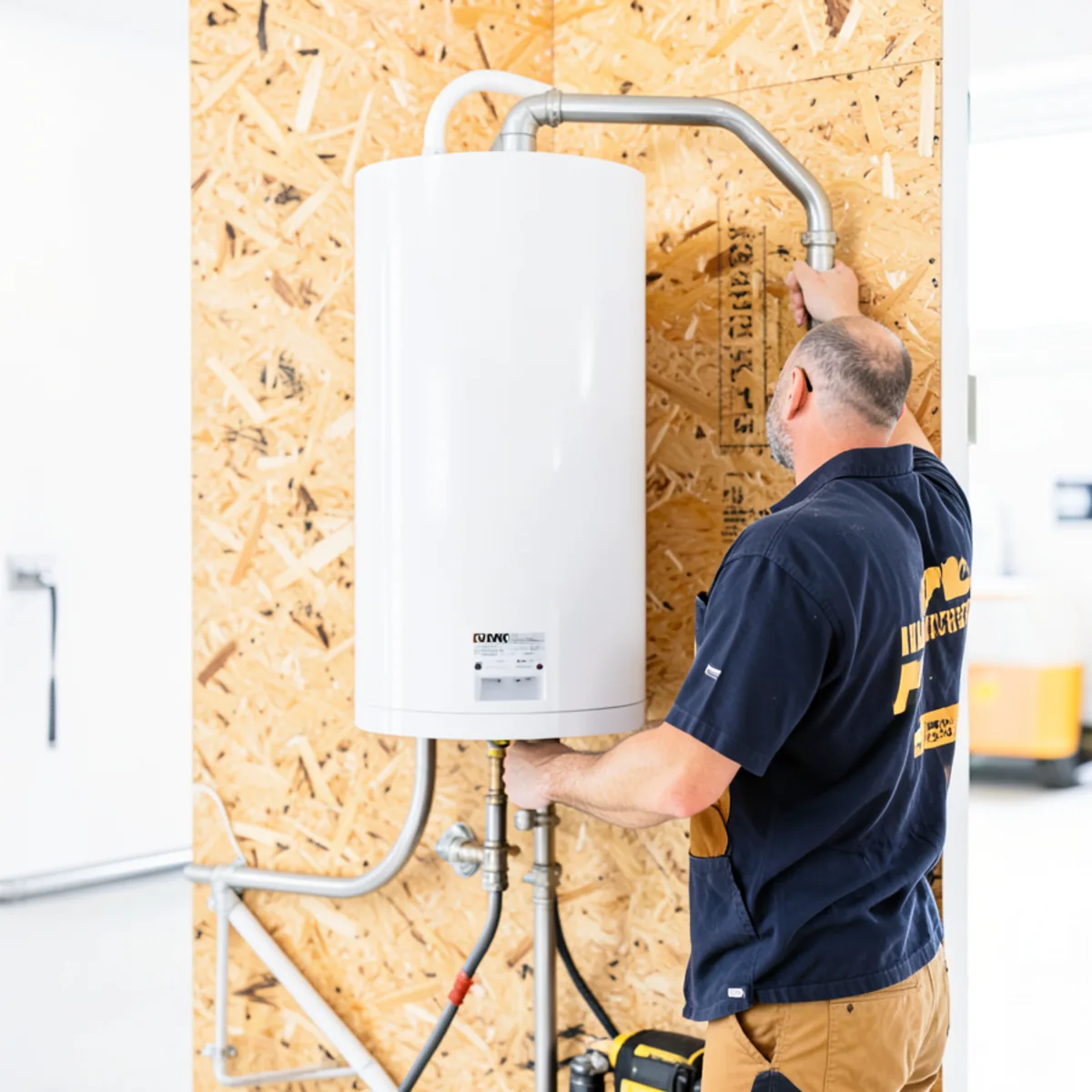 Wall-mounted tankless water heater installation