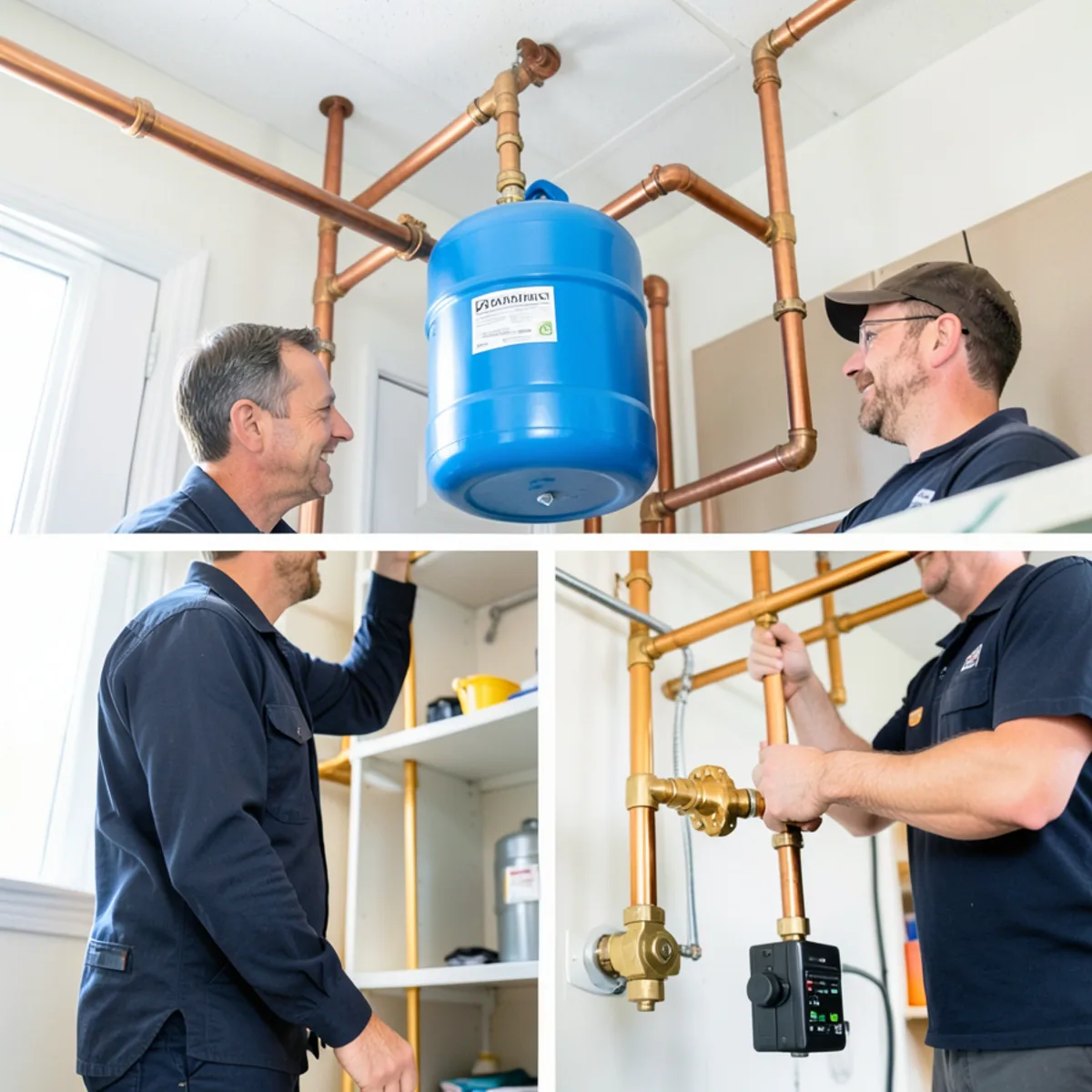 Potable water thermal expansion tank installed above water heater