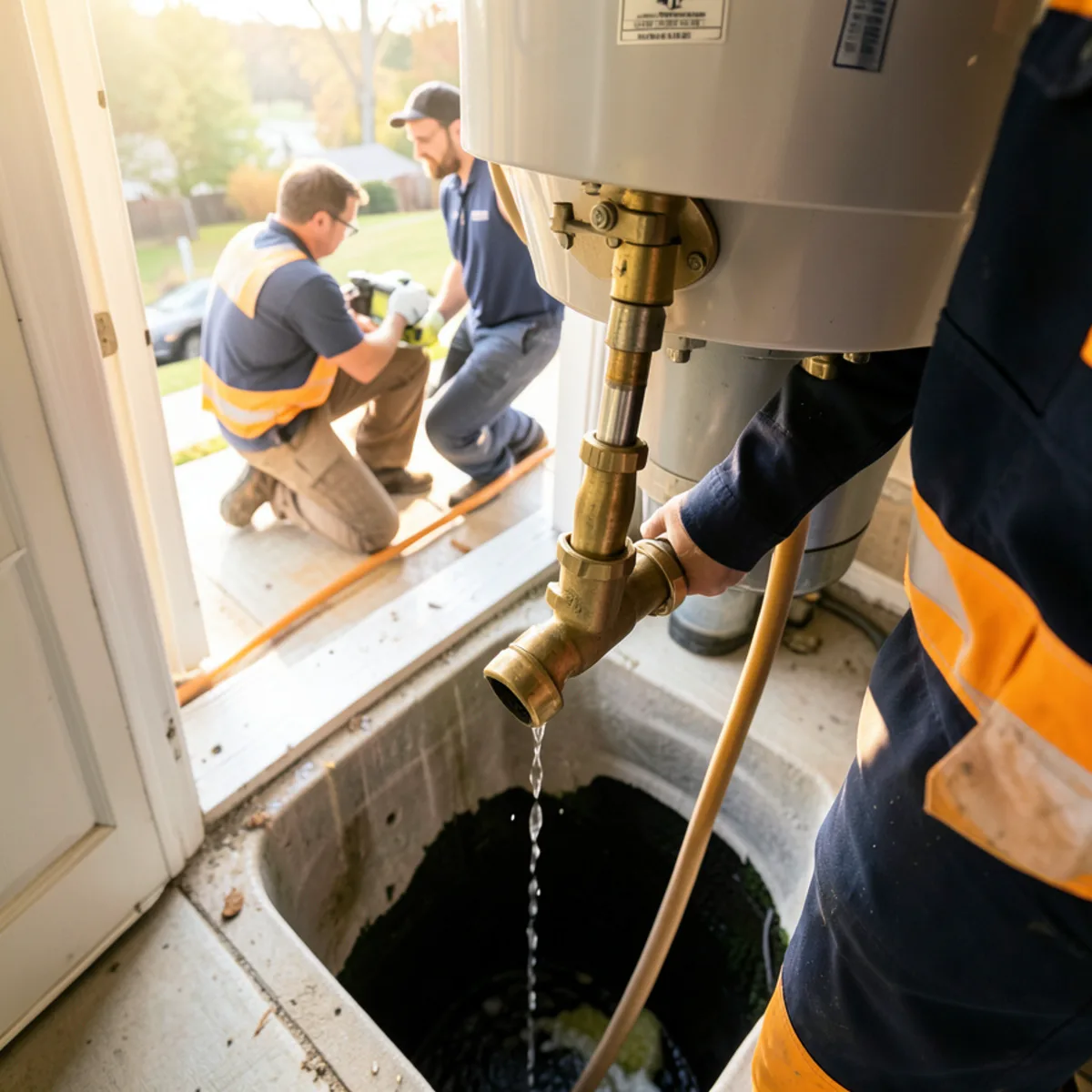 Annual sediment flush through brass water heater drain valve